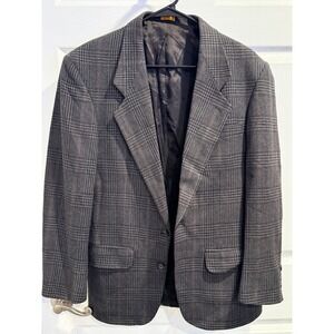 New River Mens 38R Glen Plaid Blazer Grey Brown Made in‎ USA Sport Coat